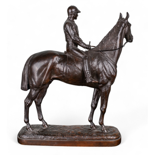 401 - John Willis Good (British, 1845 - 1879)Pair of Racehorses and Jockeysc. 1875Bronze with a brown pati... 