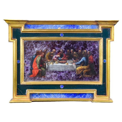 513 - Roman, Circa 1600The Last Supper on amethystOil on amethystWith lapis inlay and bloodstone (?)Proper... 