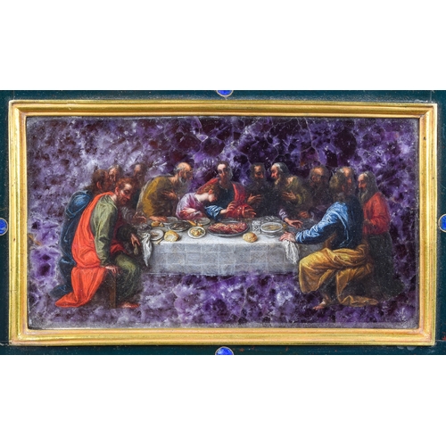 513 - Roman, Circa 1600The Last Supper on amethystOil on amethystWith lapis inlay and bloodstone (?)Proper... 