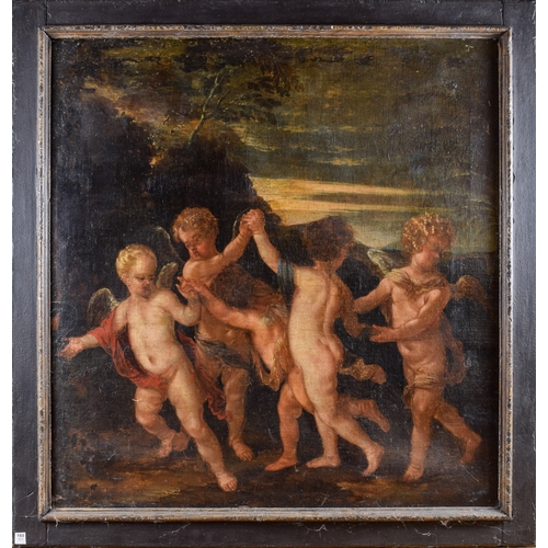 515 - Venetian Schoolc. 1600Dancing Amorini Oil on canvasDimensions: (Frame) 44.5 in. (H) x 43 in. (W)(Can... 