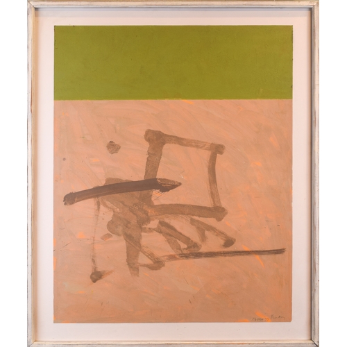 607 - Brian Fielding (British, 1933-1986)Untitled in green 1977Dry colour and PVA on paper mounted on boar... 