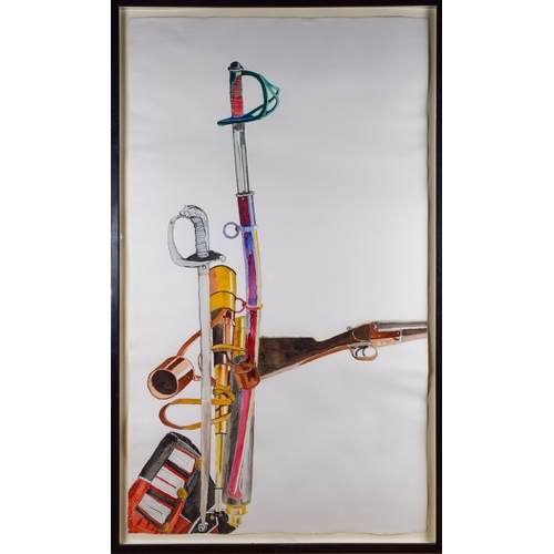 623 - John Bratby (English, 1928-1992)Swords, pistols and gunsWatercolour on paperSigned 'Bratby' lower le... 