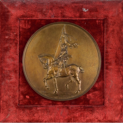 674 - Emmanuel Frémiet (French, 1824-1910)A bronze medallion of Joan of Arc Inscribed along lower e... 