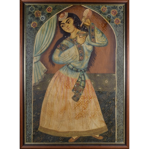 684 - PersianA pair of Qajar courtly ladiesOil on linenDimensions:49 in. (H) x 35.5 in. (W)45 in. (H) x 32... 