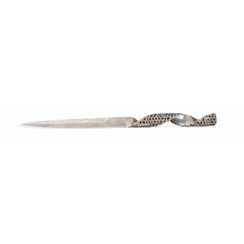 178B - 20th CenturyA silver letter opener with a pierced twisted handle, hallmarked Stuart Devlin, London, ... 