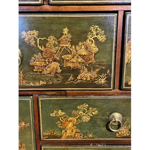 179 - Queen Anne18th CenturyA fine green lacquer cabinetDecorated with Chinese figures and lakeside pavili... 