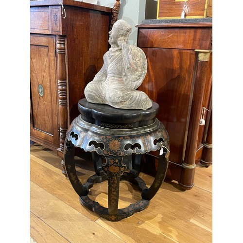 262 - 20th CenturyA Pair of Chinese export black lacquer barrel tables with gilt and red floral decoration... 