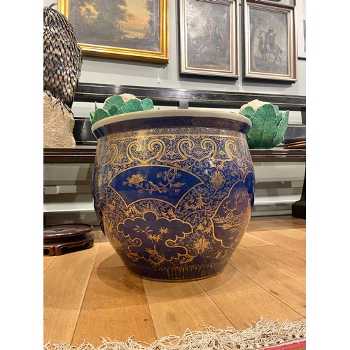 310 - Large Chinese Export blue and gilt jardiniere with courtly scenesProperty of a gentlemanFrom the col... 