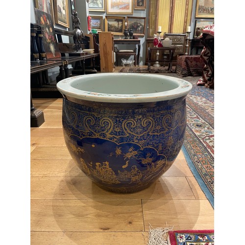 310 - Large Chinese Export blue and gilt jardiniere with courtly scenesProperty of a gentlemanFrom the col... 