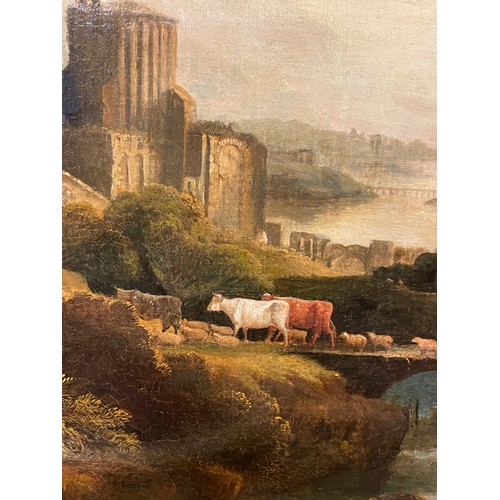 542 - George Smith of Chichester (British, 1714-1776)A panoramic Neoclassical landscapeOil on canvasIn a m... 