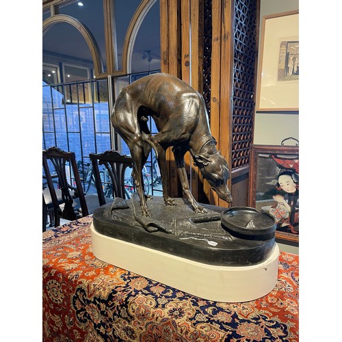 400 - Henri-Alfred-Marie Jacquemart (French, 1824-1896)Whippet drinking from a bowl, life-sizec. 1880Bronz... 