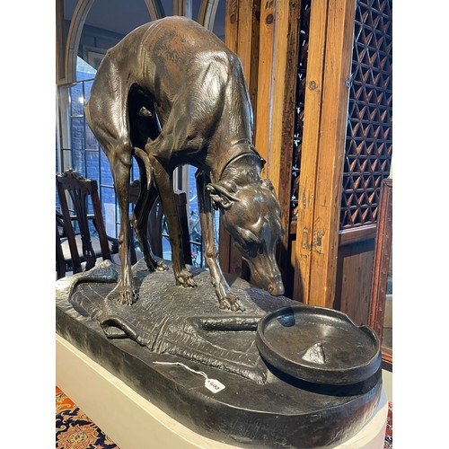 400 - Henri-Alfred-Marie Jacquemart (French, 1824-1896)Whippet drinking from a bowl, life-sizec. 1880Bronz... 