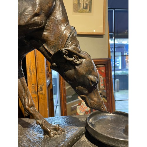 400 - Henri-Alfred-Marie Jacquemart (French, 1824-1896)Whippet drinking from a bowl, life-sizec. 1880Bronz... 