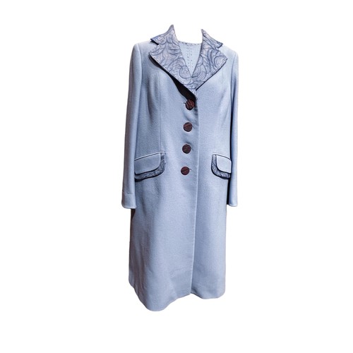 159 - A Tomasz Starzewski powder blue ensemble comprising: a coat and matching dress1980sWorn by Baroness ... 