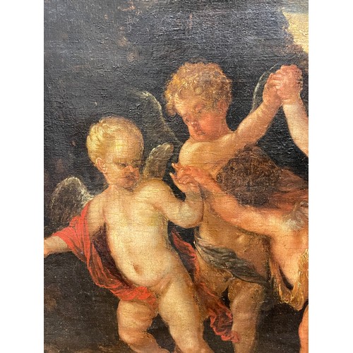 515 - Venetian Schoolc. 1600Dancing Amorini Oil on canvasDimensions: (Frame) 44.5 in. (H) x 43 in. (W)(Can... 