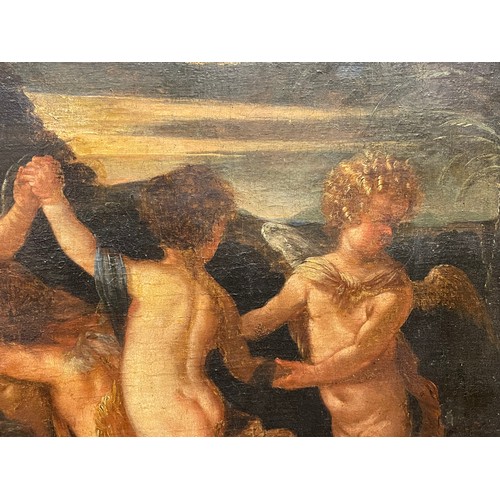 515 - Venetian Schoolc. 1600Dancing Amorini Oil on canvasDimensions: (Frame) 44.5 in. (H) x 43 in. (W)(Can... 