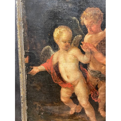 515 - Venetian Schoolc. 1600Dancing Amorini Oil on canvasDimensions: (Frame) 44.5 in. (H) x 43 in. (W)(Can... 