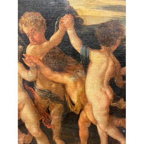 515 - Venetian Schoolc. 1600Dancing Amorini Oil on canvasDimensions: (Frame) 44.5 in. (H) x 43 in. (W)(Can... 