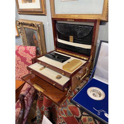 178W - ChaumetA burr walnut presentation vanity case, presented to Baroness Thatcher by King Hassan II of M... 