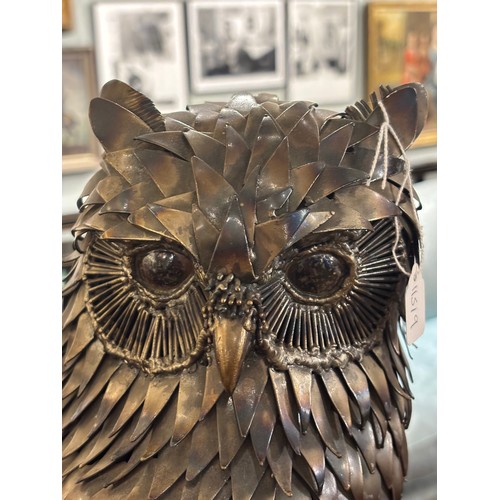 396 - Tim Cotterill (British, b. 1950)An owl1976Welded metal and glass on stoneSigned 'T H Cotterill 76' P... 