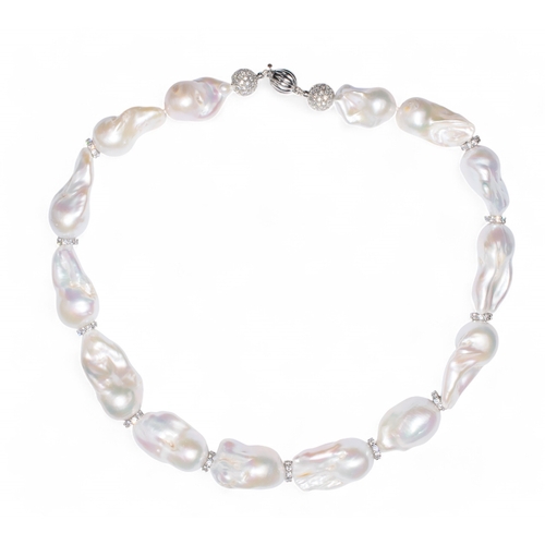 107 - ContemporaryAn attractive baroque pearl necklace, composed of fourteen graduated baroque cultured pe... 