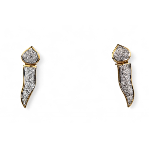 108 - ContemporaryA pair of diamond and yellow metal pendant torch earringsWeight: Approx. 8.46 g.... 