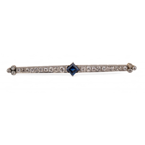 114 - British, circa 1915An attractive Art Deco sapphire and diamond brooch. Set to the centre with a squa... 