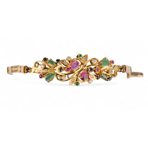 116 - Indian, ContemporaryA ruby, emerald, diamond and sapphire bracelet.Length: Approx. 17.5 cm.Weight: A... 