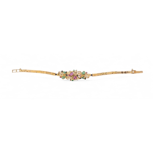 116 - Indian, ContemporaryA ruby, emerald, diamond and sapphire bracelet.Length: Approx. 17.5 cm.Weight: A... 