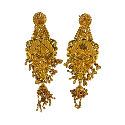 36 - Indian, ContemporaryA pair of unusual 22 carat gold bead and wirework pendant earringsTotal weight: ... 