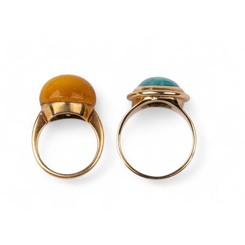 46 - 20th centuryTwo rings[a] A butterscotch amber and gold dress ring, size J.[b] Circa 1970, A yellow g... 