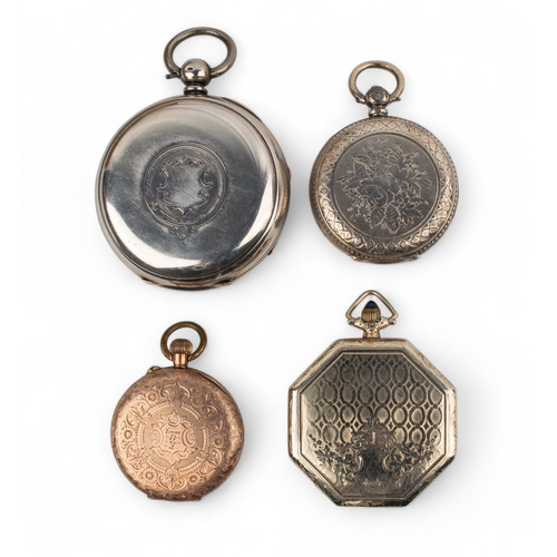 83 - A mixed lot of four watchesTo include:[a] Circa 1910, A fourteen carat white gold Elgin pocket watch... 