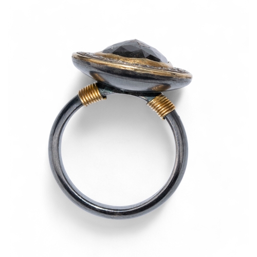 90 - Brooski, ContemporaryA large brown rose and mixed-cut diamond and diamond dress ring. The central ro... 