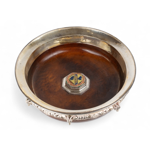 175 - Omar Ramsden (1873 - 1939)A fine George V silver mounted and enamel mazer bowlMark of Omar Ramsdsen,... 