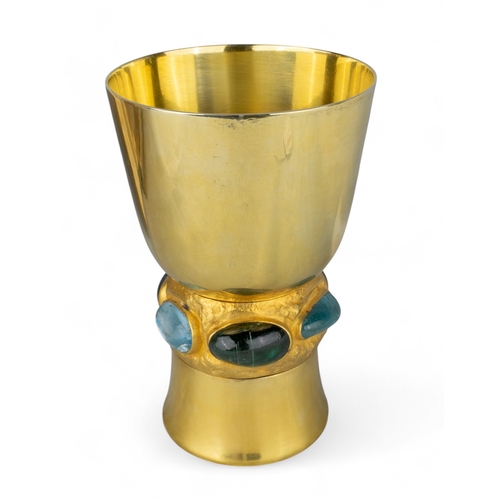 193 - Continental, 1960sA silver gilt Christening cup.The base set with cabochon crystals, and engraved to... 