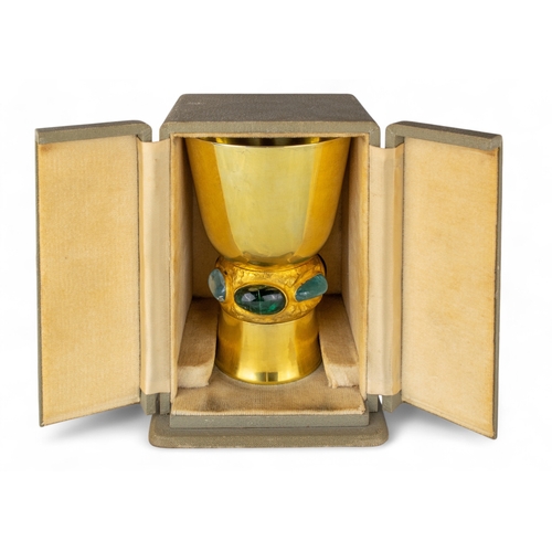 193 - Continental, 1960sA silver gilt Christening cup.The base set with cabochon crystals, and engraved to... 