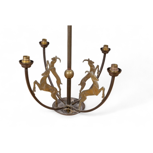 287 - 20th centuryAn Art Deco style hanging lamp with four bronze leaping antelope, with glass fittingsTo ... 