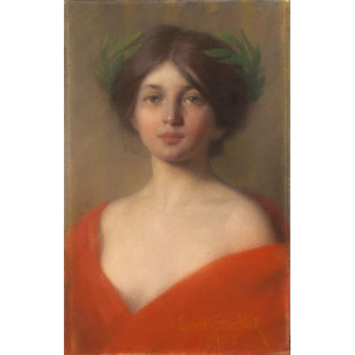 334 - Camill Stuchlik (Czech, 1863–1940)Portrait of a young lady with laurel crown1903Pastel on canv... 