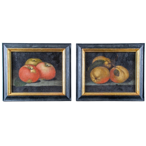 340 - German School17th CenturyA pair of still lives, one of quinces, the other of apples Oil on canvasDim... 