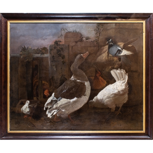 345 - Jacobus Victor (Dutch, 1640-1705)Goose and fowl in a farmyardOil on canvasProperty of a gentlemanDim... 