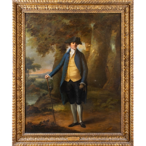 405 - Circle of Thomas Gainsborough (British, 1727-1788)Portrait of a gentleman in a landscapeOil on canva... 