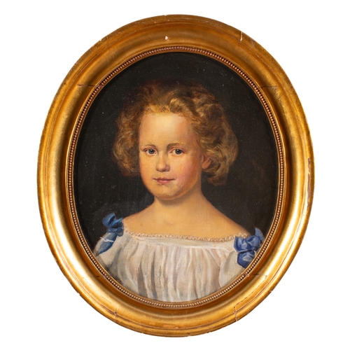 409 - Danish19th centuryPortrait of a child in an oval gilt frameOil on boardProperty of a gentlemanDimens... 