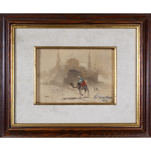 575 - Mohamed Shap (Egyptian, 20th century)Pair of camel rider scenesOil on canvas on boardSigned lower ri... 