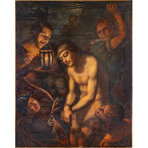 359 - Utrecht School17th centuryThe Mocking of ChristOil on canvas Dimensions:57.25 in. (H) x 45.25 in. (W... 