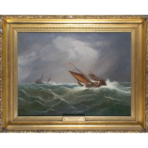 415 - Circle of JMW Turner (British, 1775–1851)A vessel in a stormy seascapeOil on canvasWith old au... 