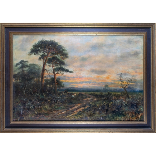 434 - British, 19th centuryTrees and trackOil on canvasSigned 'E. Clark' (?) lower rightDimensions:(Frame)... 