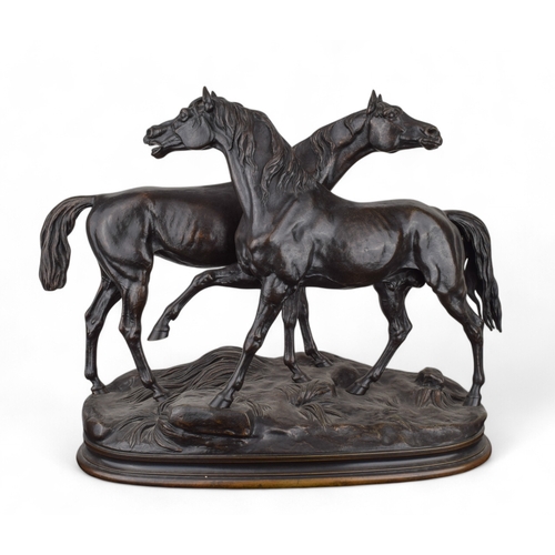 481 - Jules Moigniez (French, 1835-1894)A bronze model of two horses 'L'Accolade'Signed 'J Moigniez'Proper... 