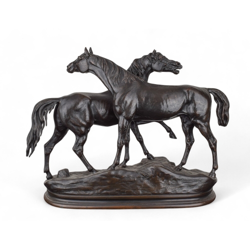 481 - Jules Moigniez (French, 1835-1894)A bronze model of two horses 'L'Accolade'Signed 'J Moigniez'Proper... 