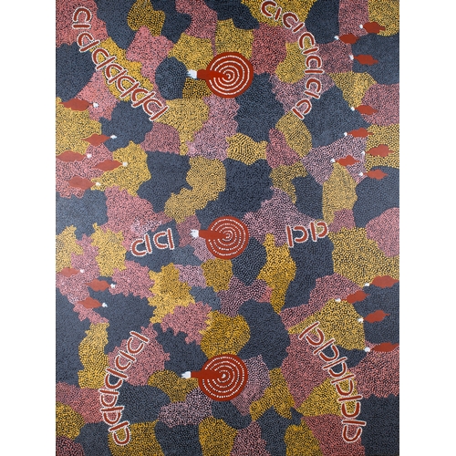 502A - Barbara Charles Napaljarri (b. 1959)An abstract composition in blue, red, and yellowAcrylic on canva... 