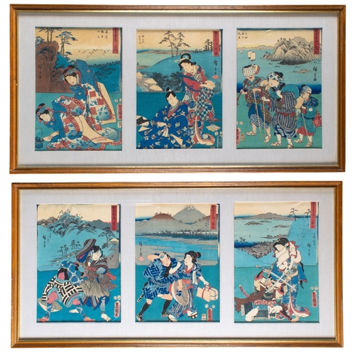 519 - Japanese, 20th centuryA collection of six scenes on silk after Utagawa Hiroshige (Japanese, 1797-185... 